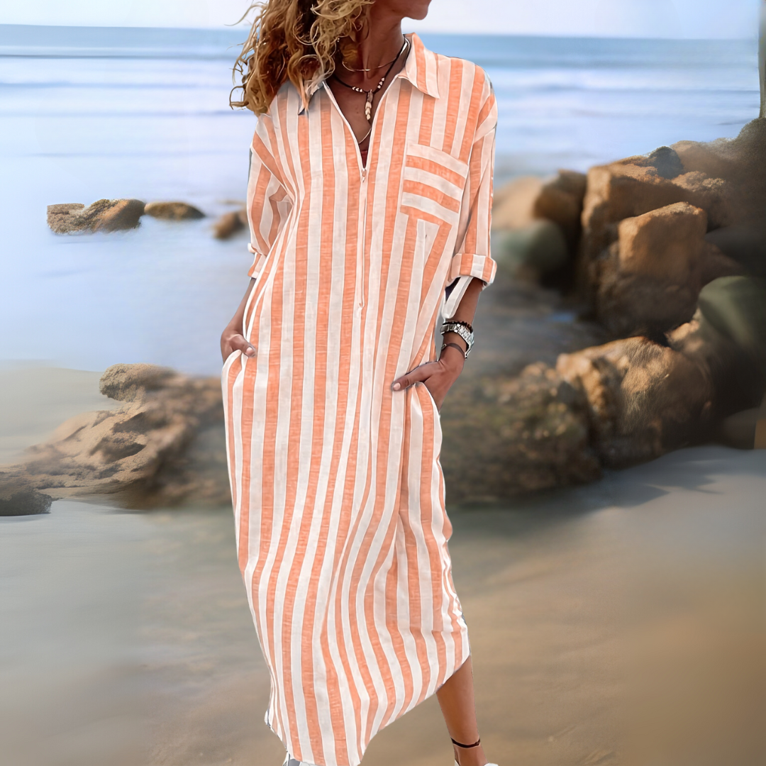 Maralya | Elegant striped dress with V-neckline