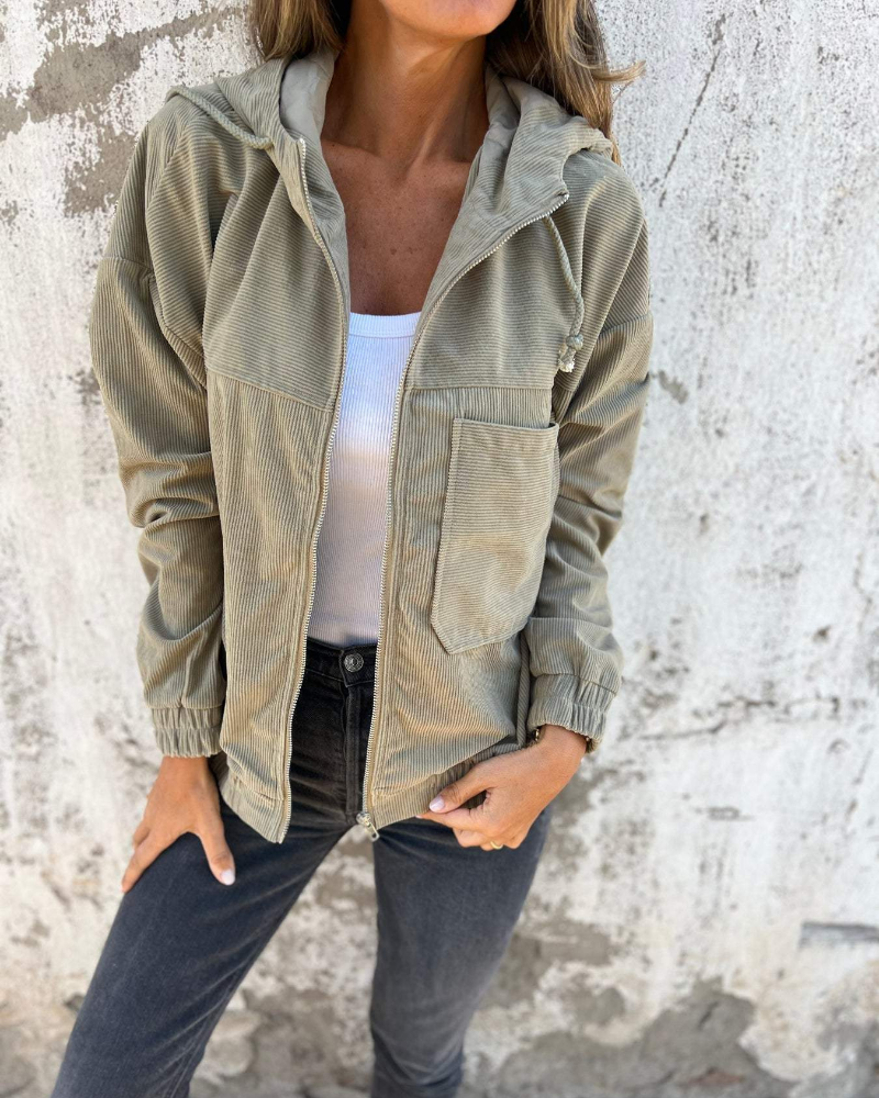 Virginia | Corduroy hooded zippered jacket
