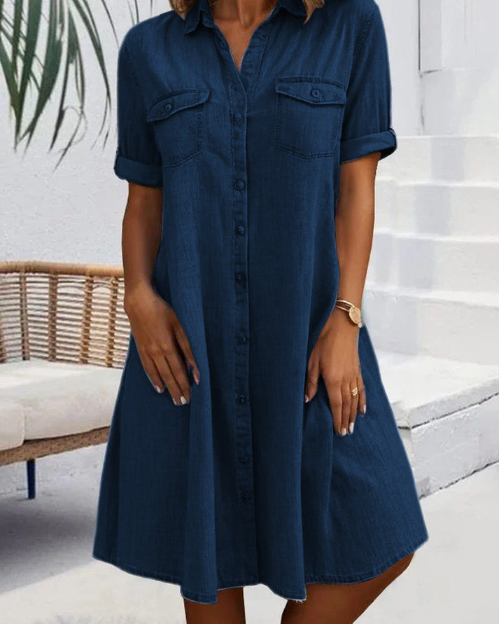 Kaitoa | Short Sleeve Button Denim Dress