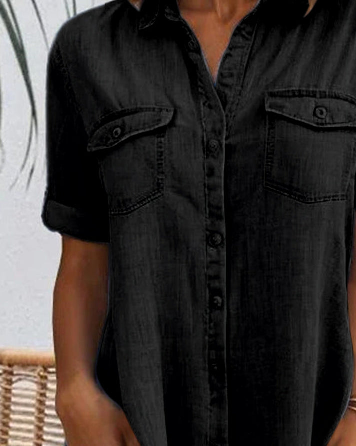 Kaitoa | Short Sleeve Button Denim Dress