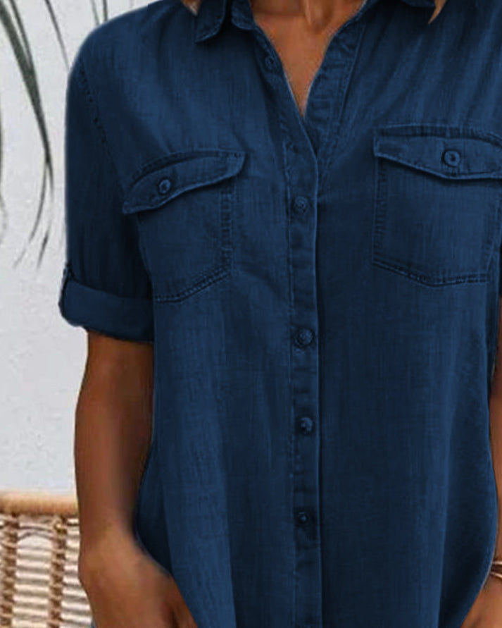 Kaitoa | Short Sleeve Button Denim Dress