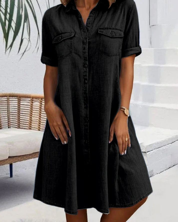 Kaitoa | Short Sleeve Button Denim Dress