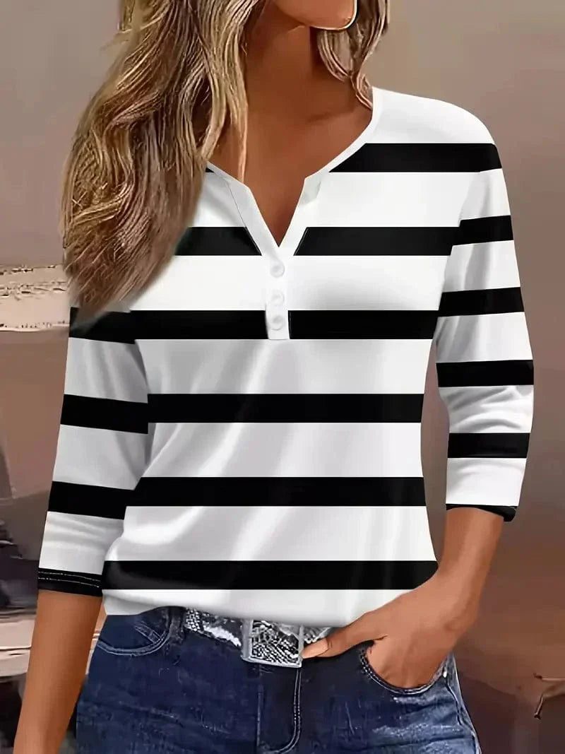 Faye | Striped V-Neck Top