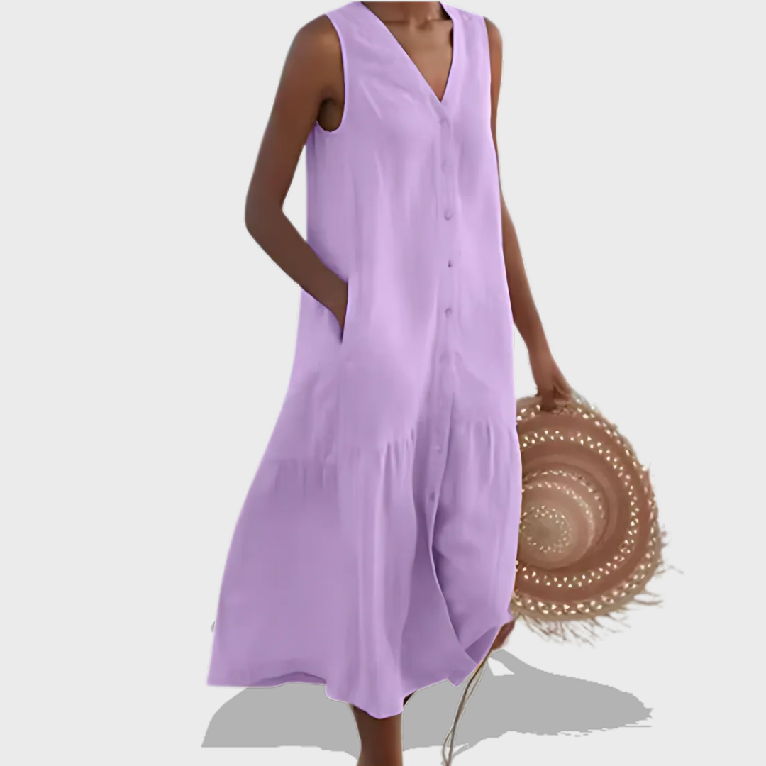 Aurora | Sleeveless Elegant Shirt Dress with V-Neckline