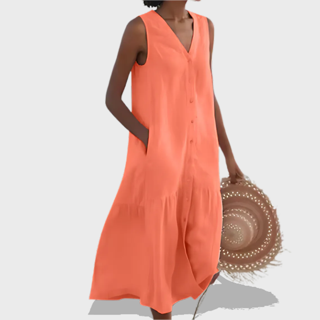 Aurora | Sleeveless Elegant Shirt Dress with V-Neckline