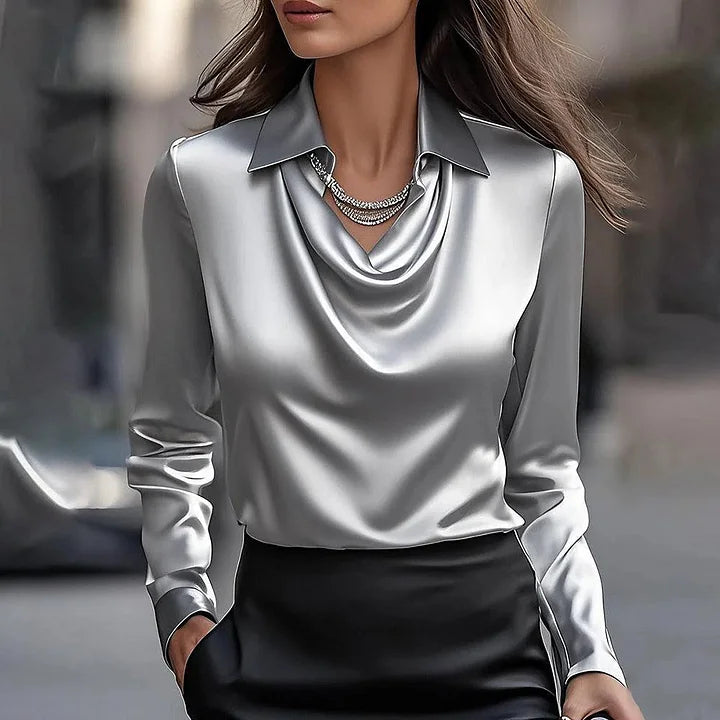 Kirralee | Elegant Satin Blouse With Draped Neckline