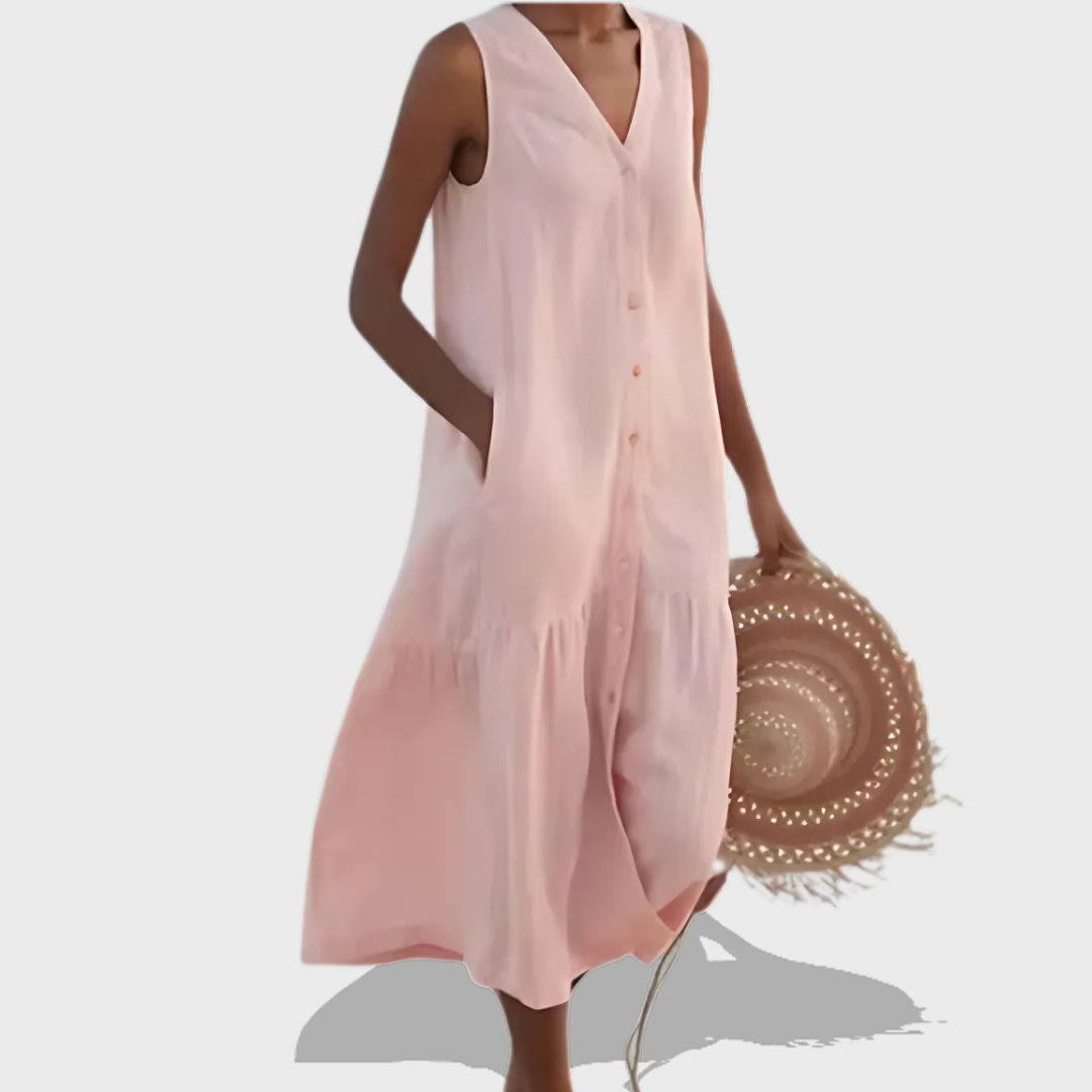 Aurora | Sleeveless Elegant Shirt Dress with V-Neckline