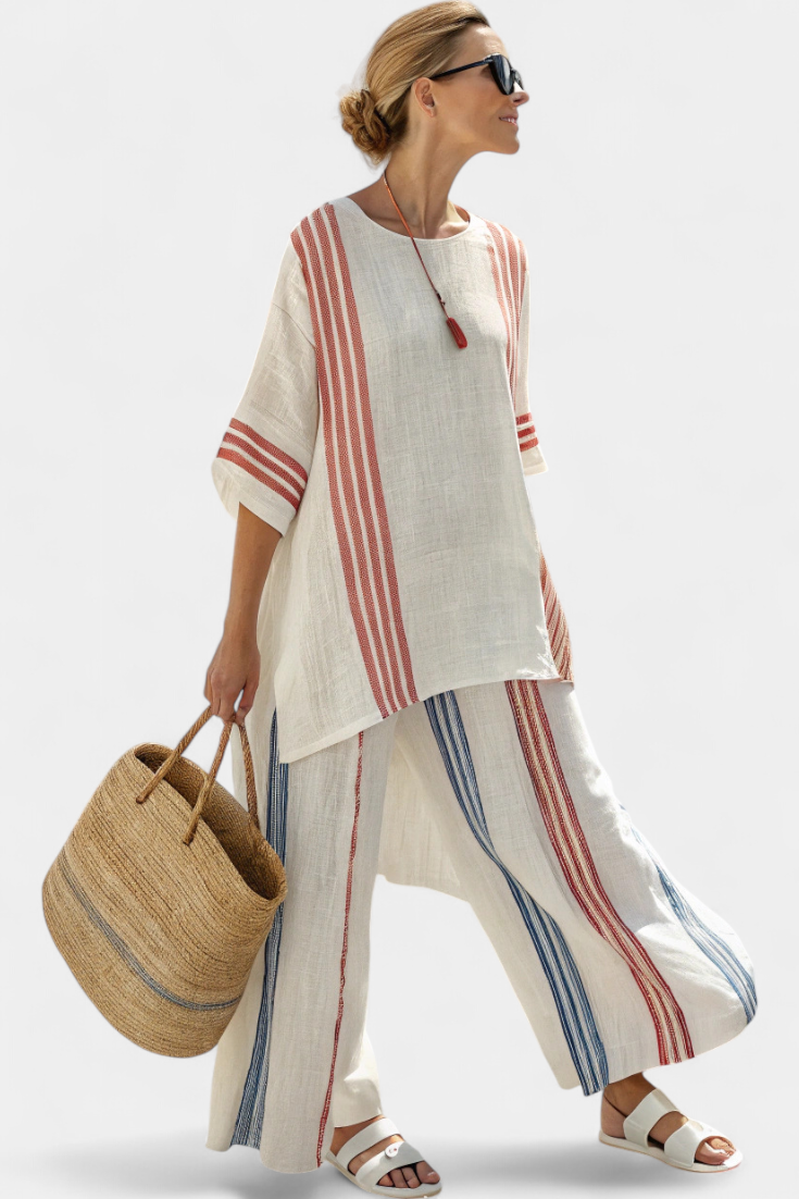 Kyla | Ethnic Bamboo Set with Stripes and Wide Cut