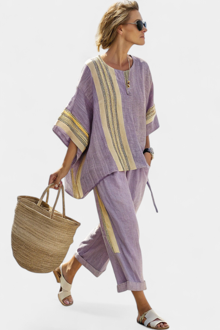 Kyla | Ethnic Bamboo Set with Stripes and Wide Cut