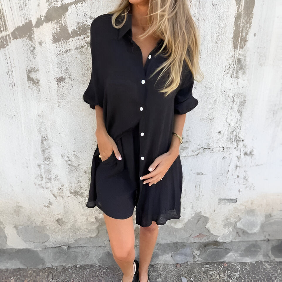 Delilah | Casual Solid Blouse & Shorts Set