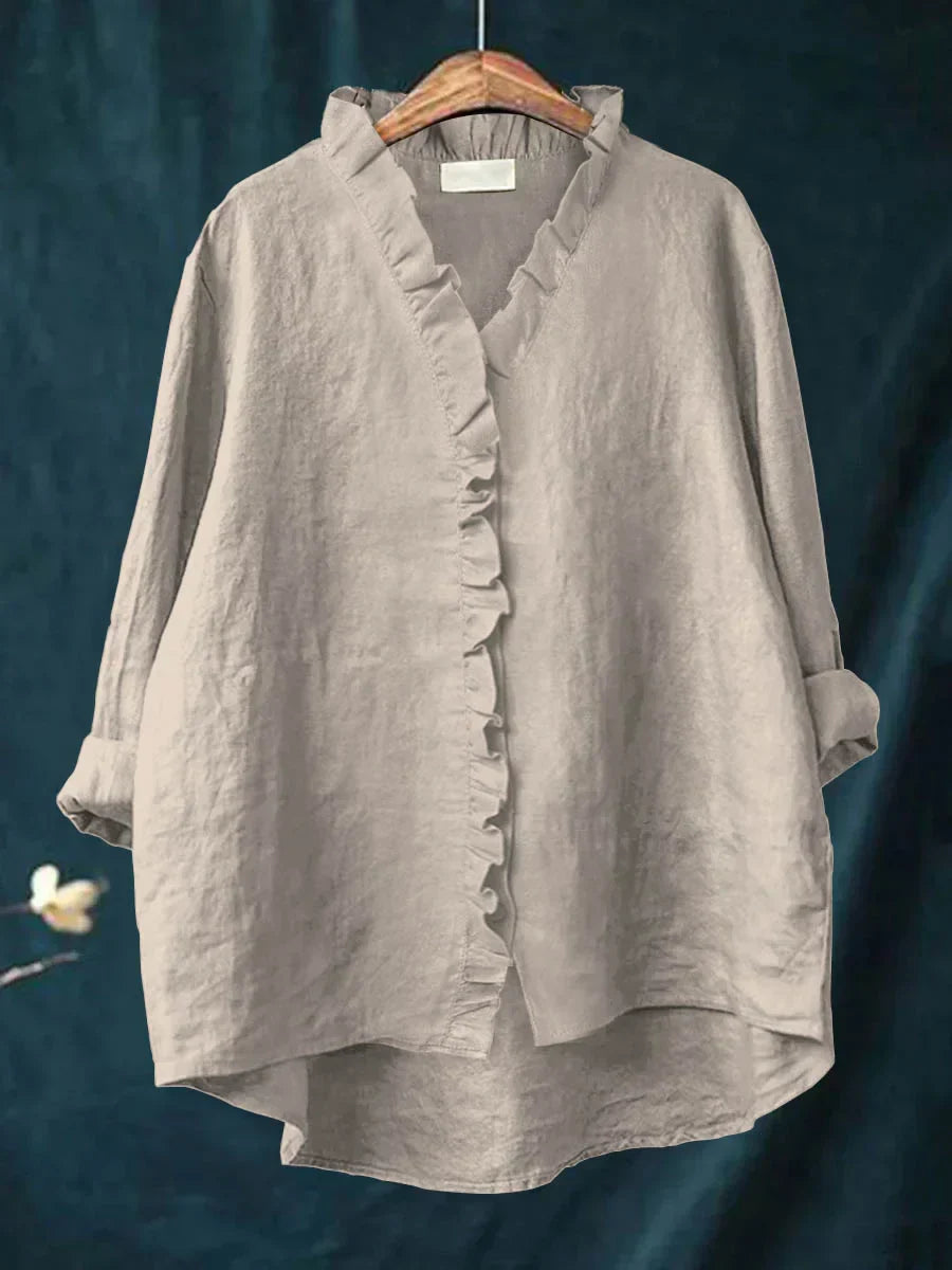 Araluen | Casual Cotton And Linen Ruffle Shirt