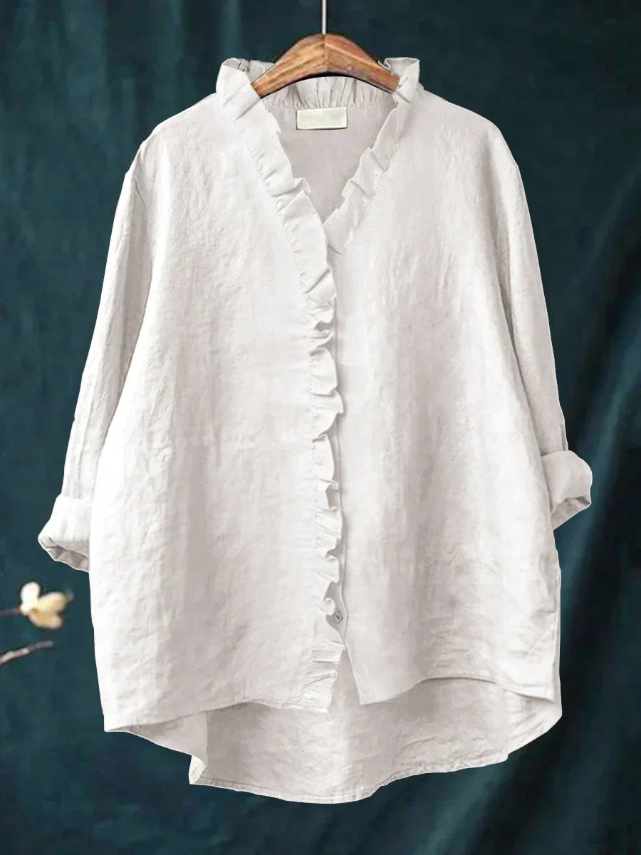 Araluen | Casual Cotton And Linen Ruffle Shirt