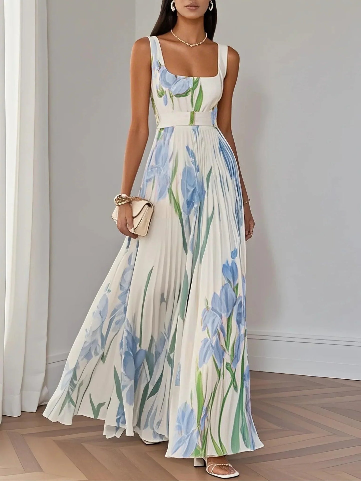 Hinokaia | Luxe pleated floral maxi dress