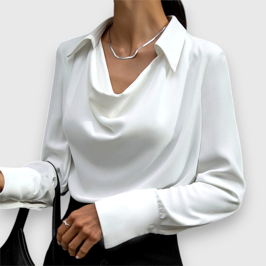 Audrey | Long Sleeve Collar Draped Blouse