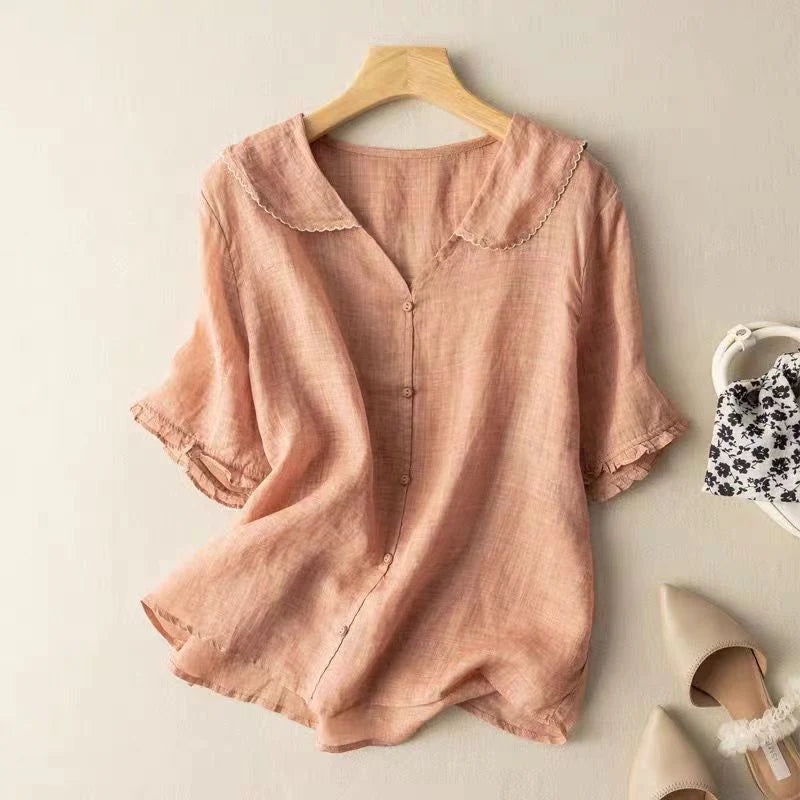 Ayla | Elegant Linen Short Sleeve Blouse