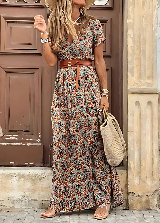 Thalia | Bohemian Long Dress with Pleated Waist