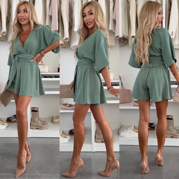 Cianne | Flowy Wrap Belted V-Neck Romper