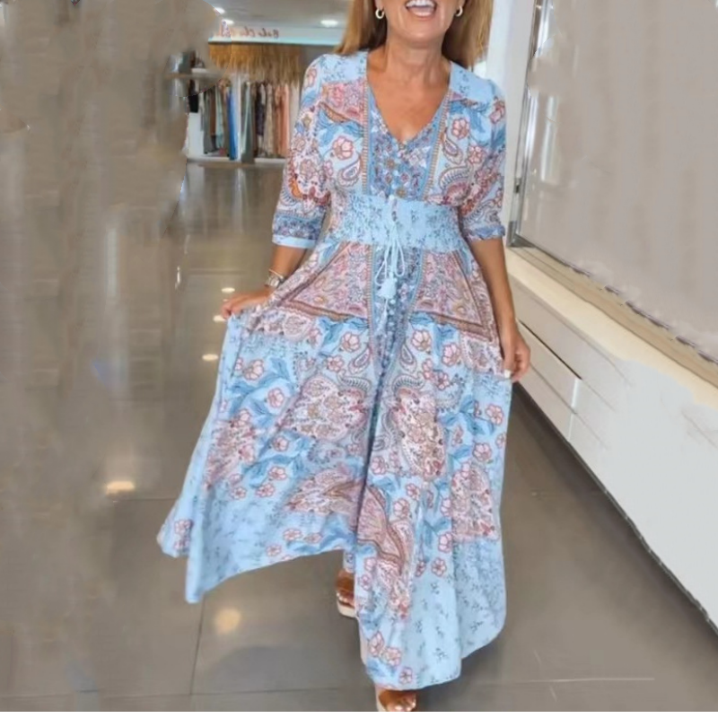 Mirinda | Elegant Floral Drawstring Long Dress