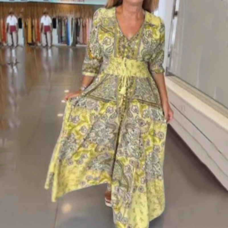 Mirinda | Elegant Floral Drawstring Long Dress