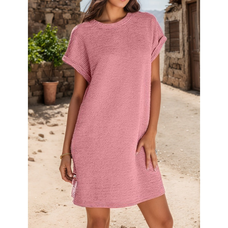 Kalinyra | Casual Dress With Roll Sleeves And Pocket