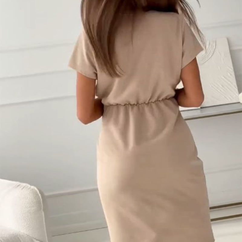 Mirindee | V-Neck Short Sleeve Short Dress With Cinched Waist