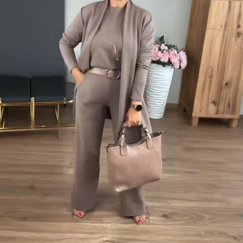 Campbell | Elegant Long Cardigan & Top & Pants 3-Piece Set