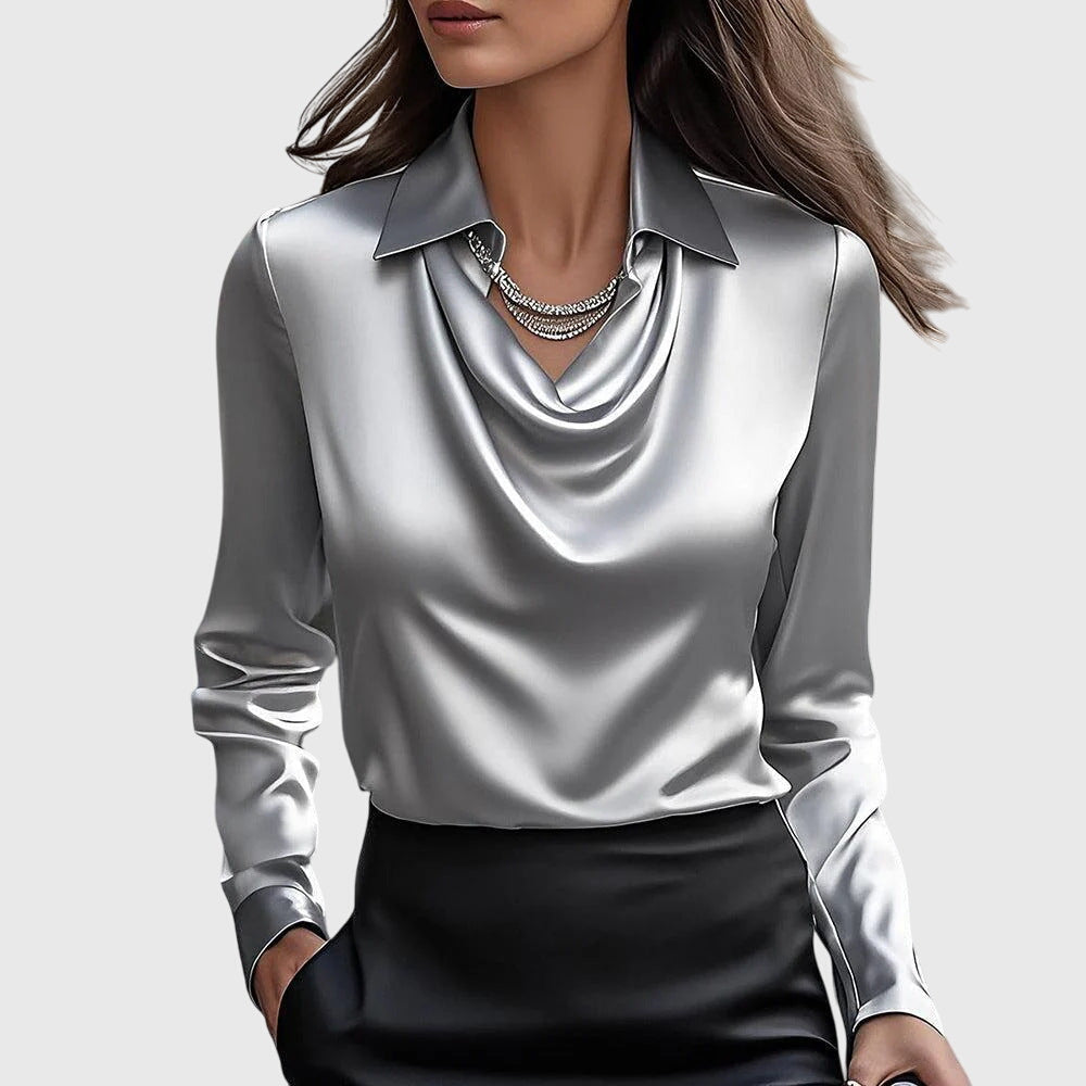 Sylvia | Blouse with Luxurious Shine and Pleated Collar