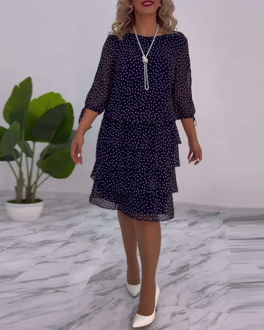 Merlyn | Polka Tiered Dress With Tie-Slit Sleeves