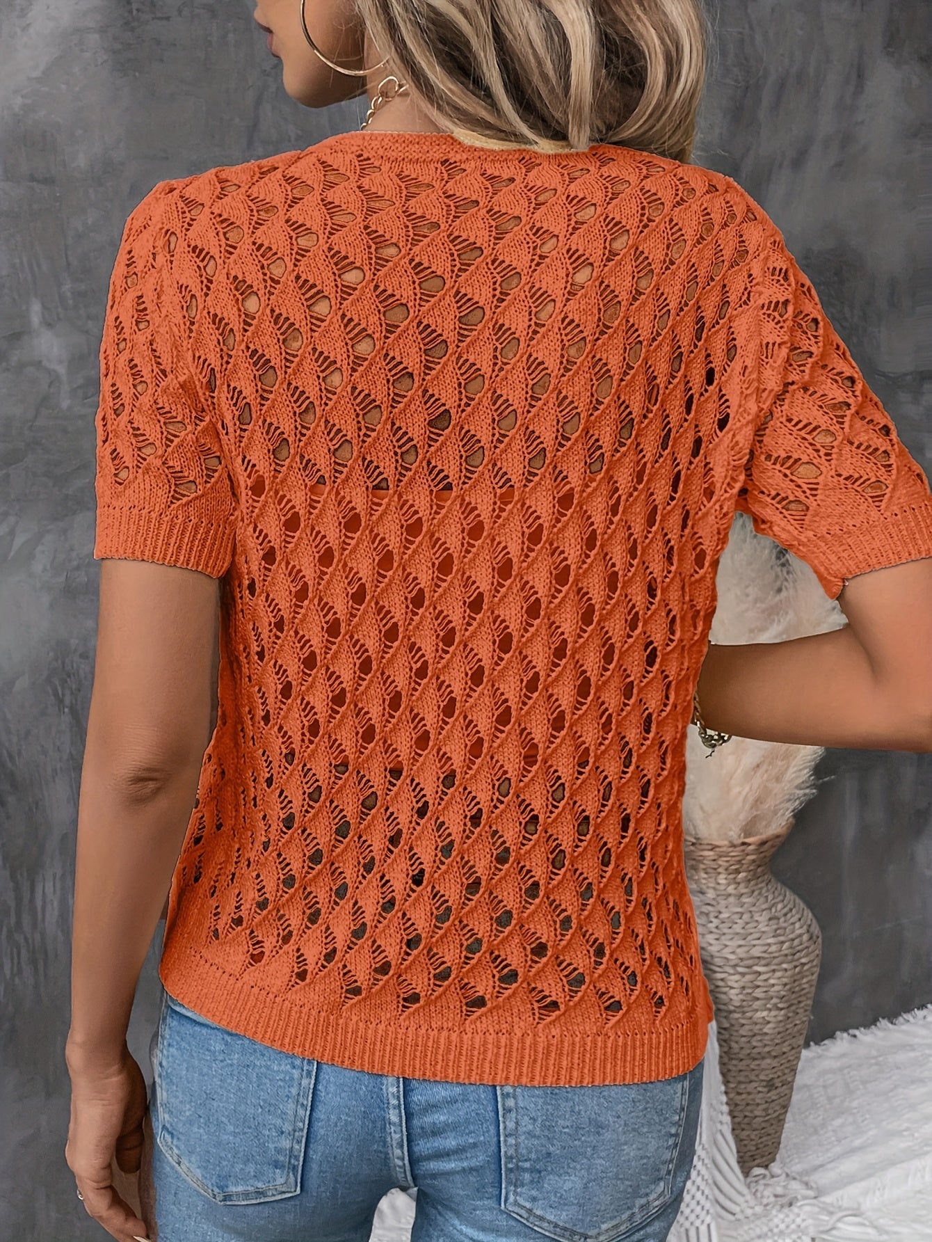 Heather | Elegant V-Neck Lace Short Sleeve Pullover