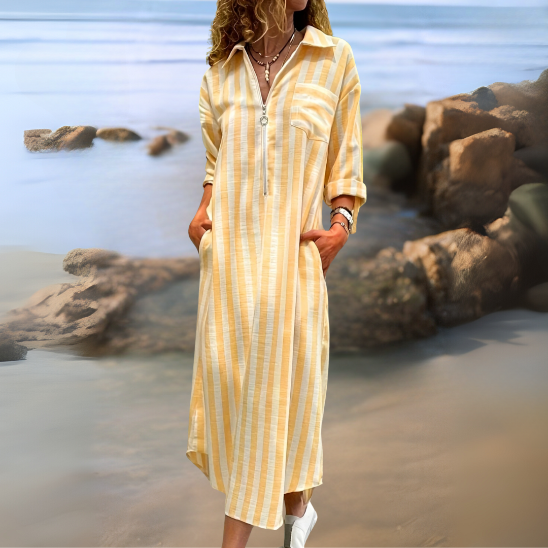 Maralya | Elegant striped dress with V-neckline