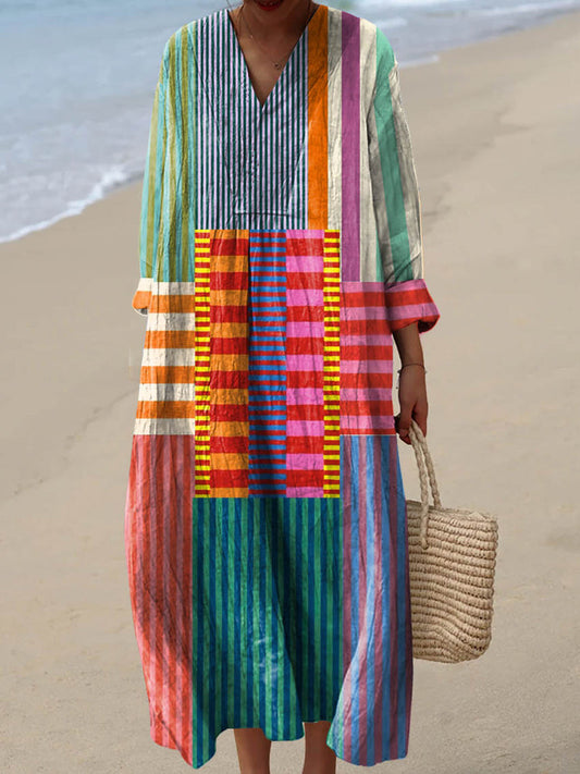 Louise | Vintage Geometric Pattern Cotton Dress