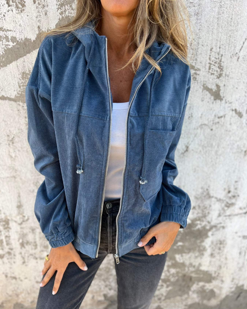 Virginia | Corduroy hooded zippered jacket