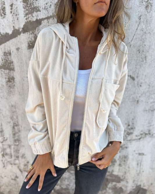 Virginia | Corduroy hooded zippered jacket