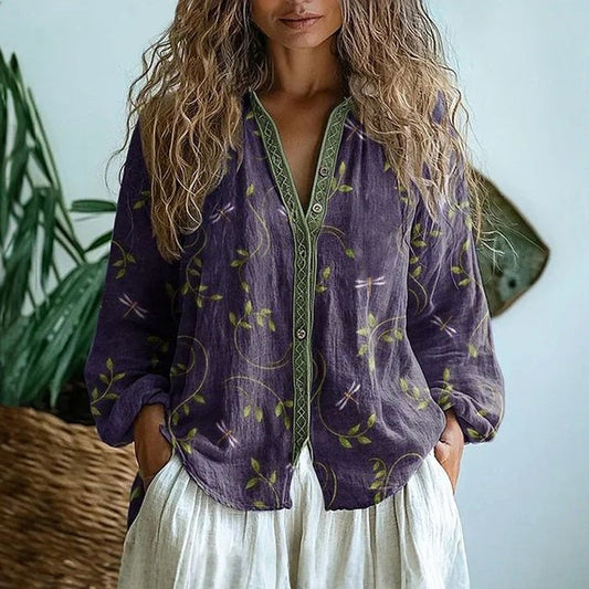 Brittany | Vintage Blouse with Leaf Print
