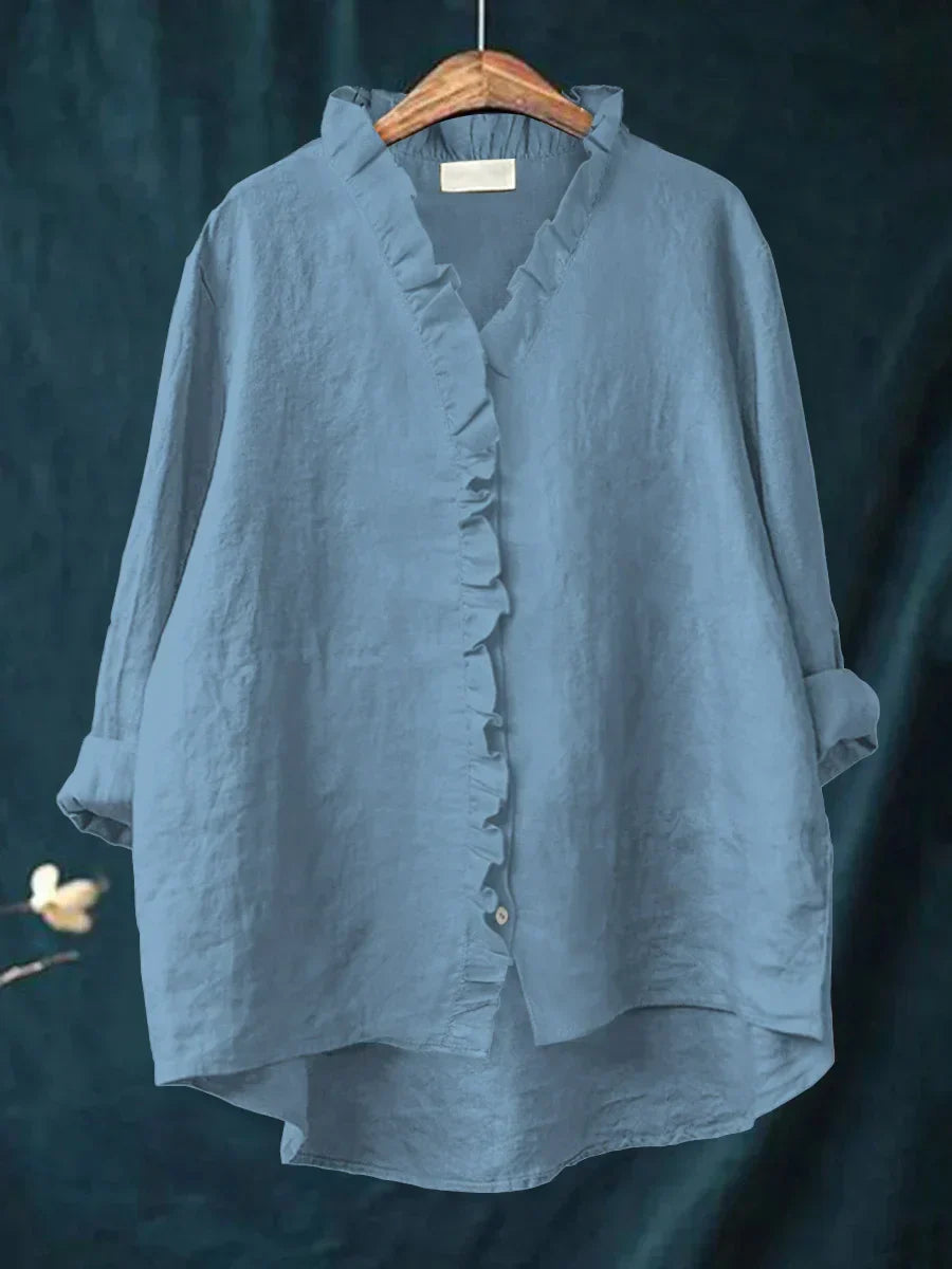 Araluen | Casual Cotton And Linen Ruffle Shirt