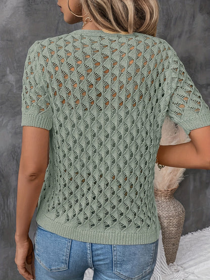 Heather | Elegant V-Neck Lace Short Sleeve Pullover