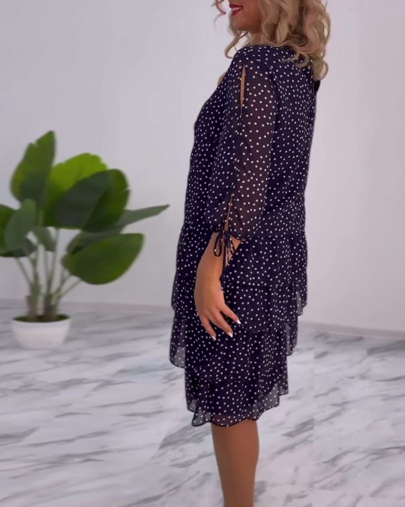Merlyn | Polka Tiered Dress With Tie-Slit Sleeves