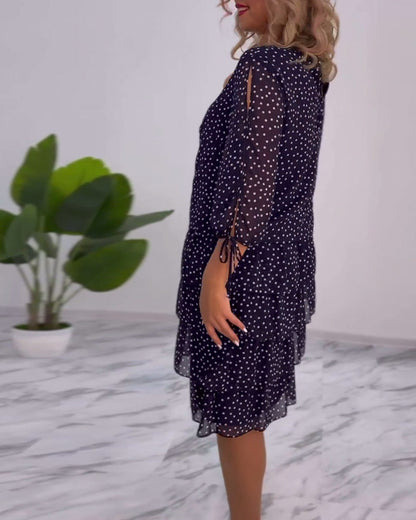 Merlyn | Polka Tiered Dress With Tie-Slit Sleeves