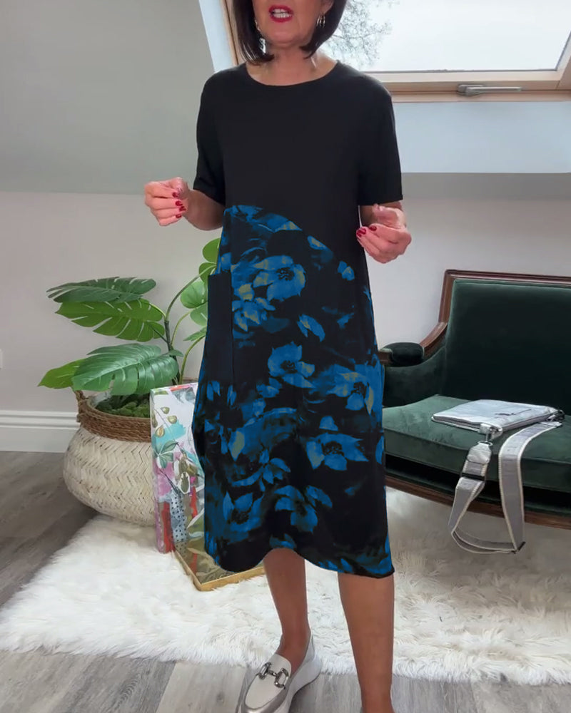 Marilyn | Floral Mosaic Round-Neck Dress