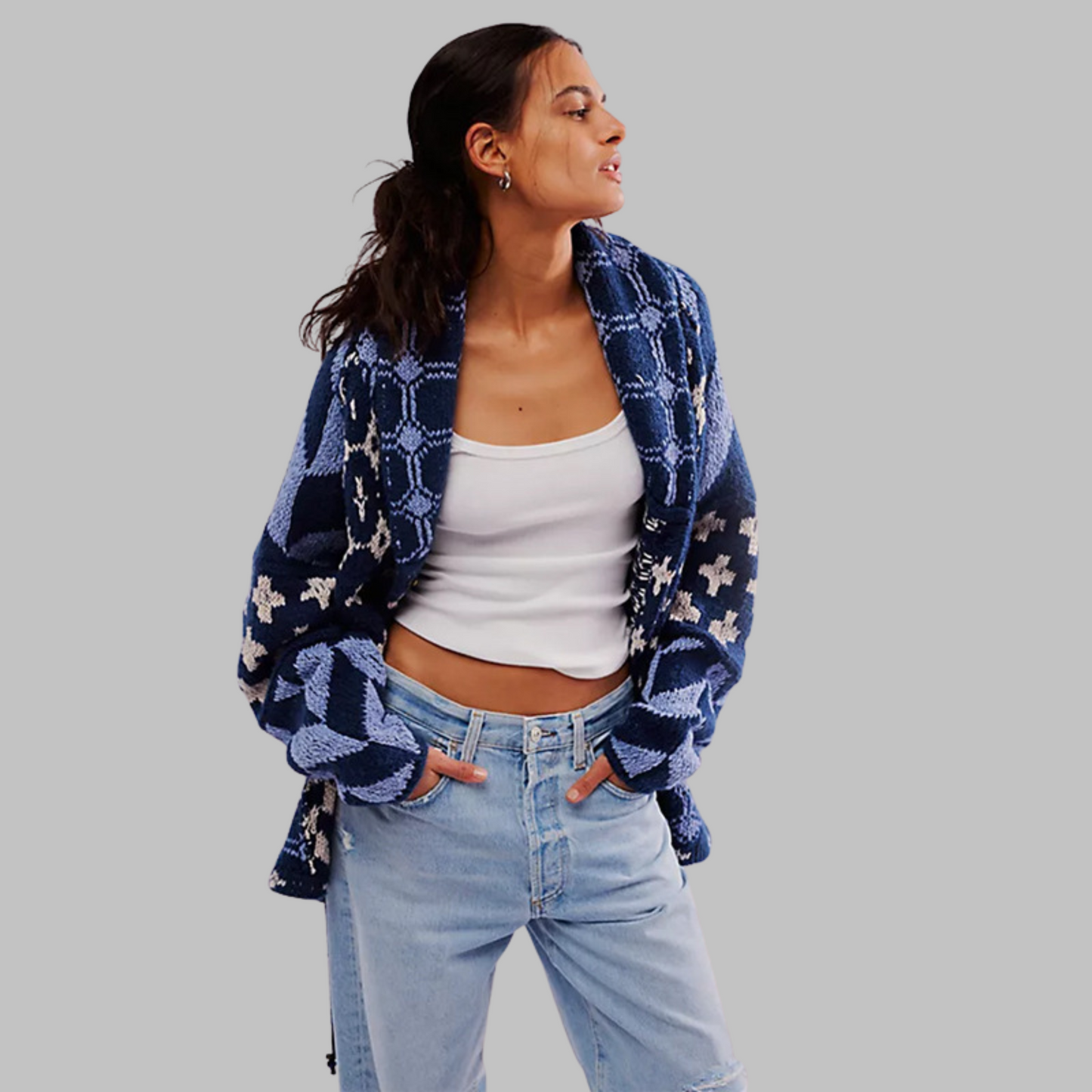 Valentina | Vintage Button Down Collar Long Sleeve Oversized Cardigan