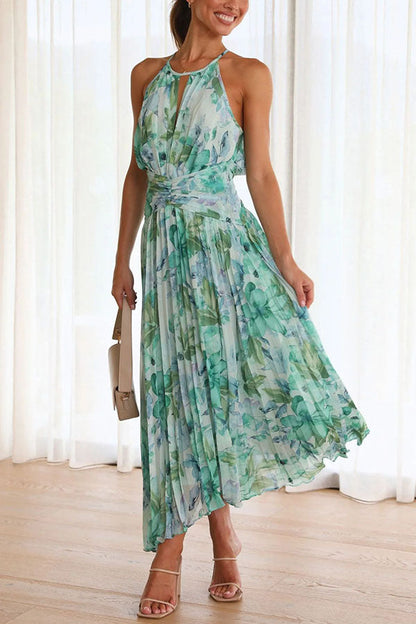 Taneeka | Elegant Floral And Pleated Midi Dress