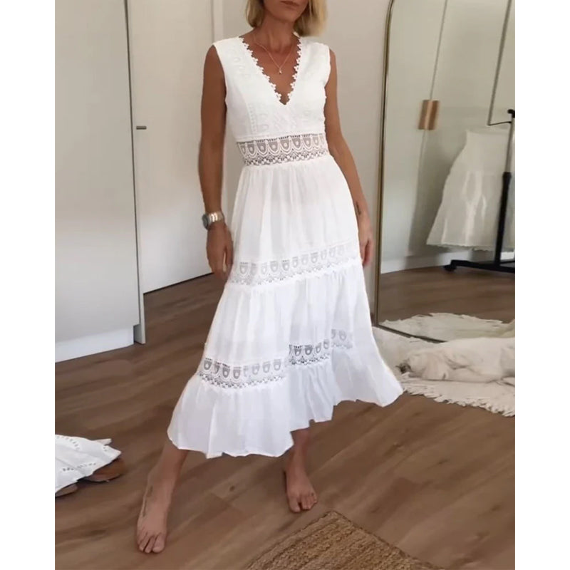 Sally | Handcrafted Lace Dress with V-Neckline