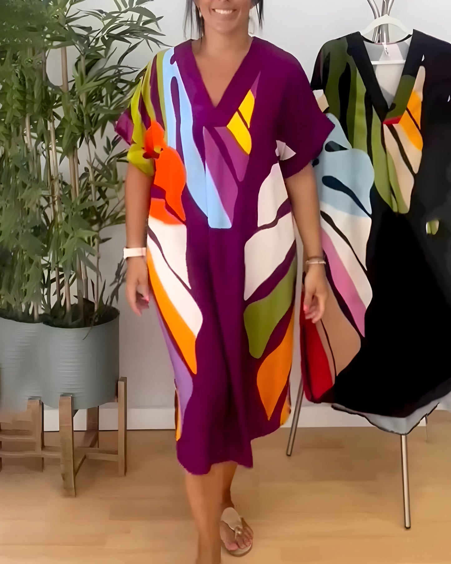 Koraleigha | Casual Colorful Leaf Print Dress