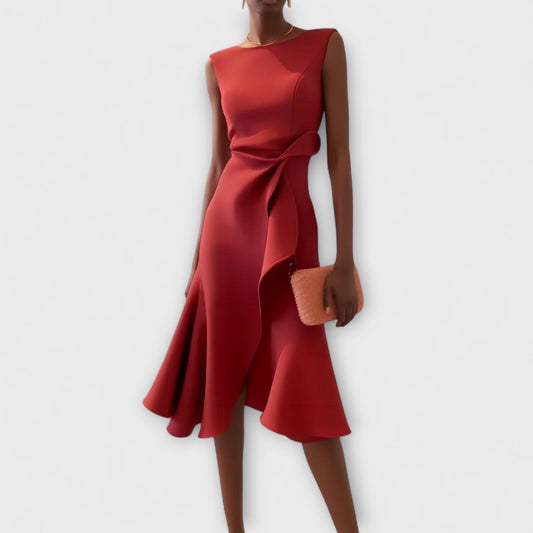 Febbie | Draped Asymmetric Midi Dress