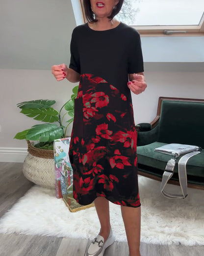 Marilyn | Floral Mosaic Round-Neck Dress