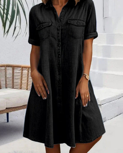 Kaitoa | Short Sleeve Button Denim Dress