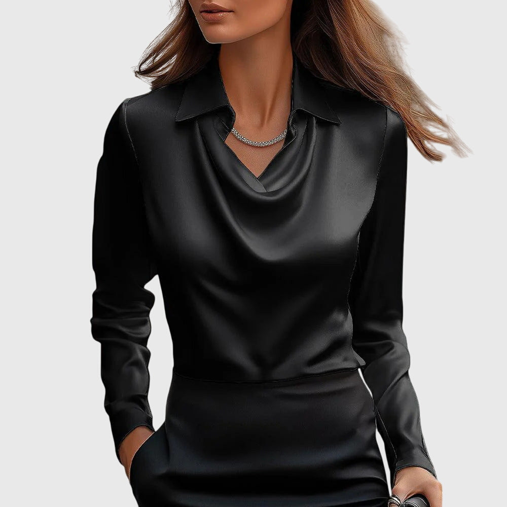 Sylvia | Blouse with Luxurious Shine and Pleated Collar