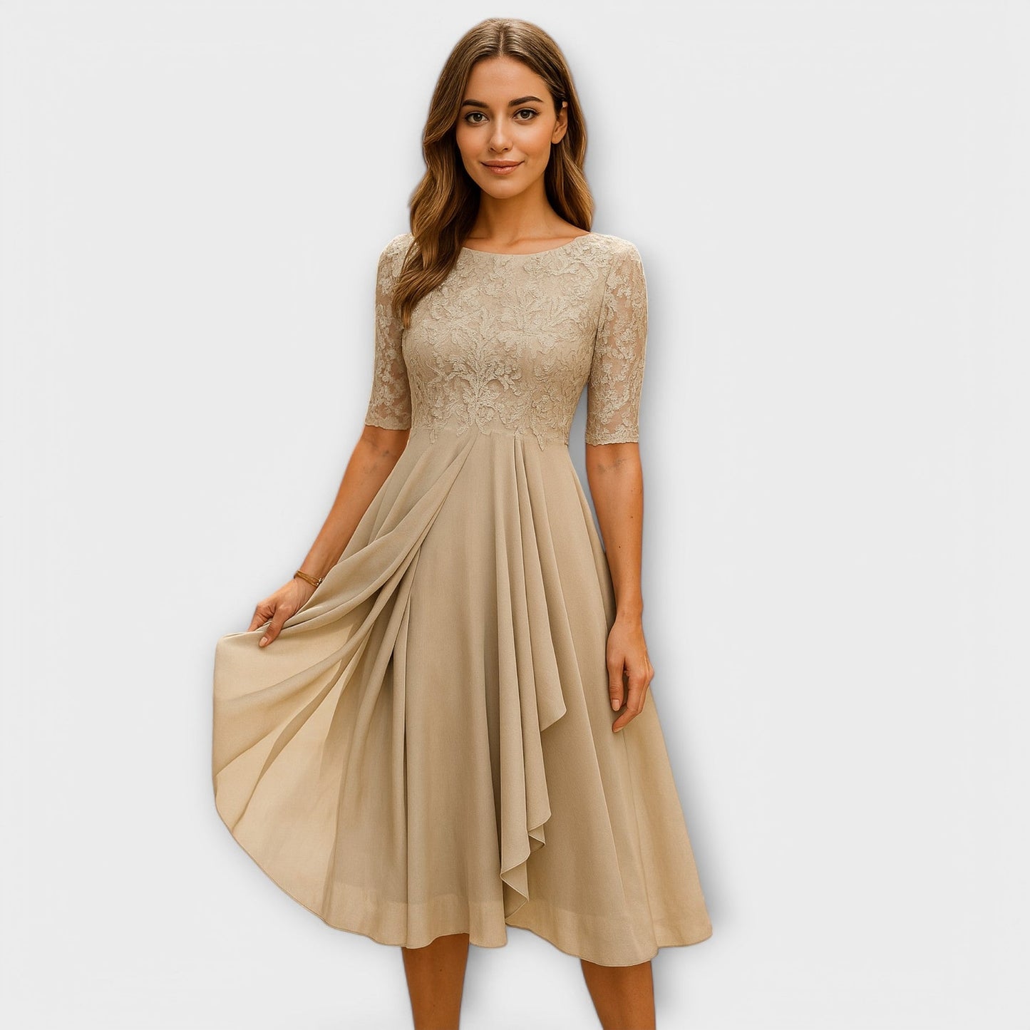 Ngarilou | Midi Dress With Lace Sleeve