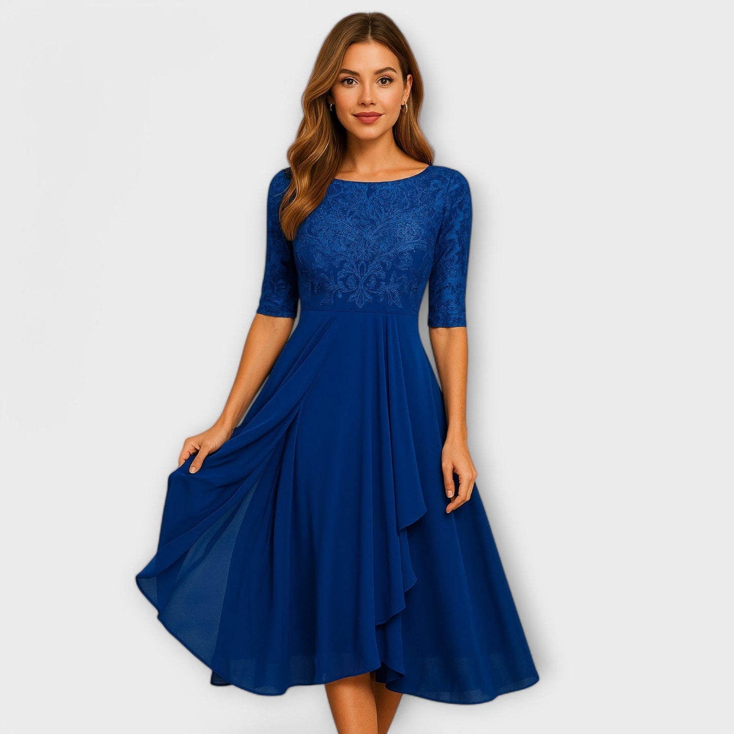 Ngarilou | Midi Dress With Lace Sleeve