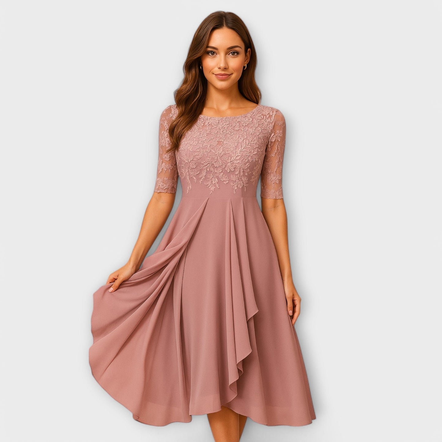 Ngarilou | Midi Dress With Lace Sleeve